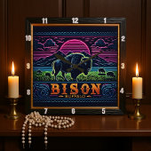Horloge Carrée Bison Buffalo Neon Bison Sunset