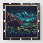 Horloge Carrée Bison Buffalo Night Bison Voyage (Recto)