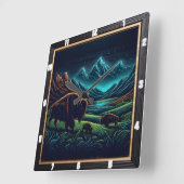 Horloge Carrée Bison Buffalo Night Bison Voyage (Angle)