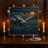 Horloge Carrée Bison Buffalo Tooled Bison Sunset