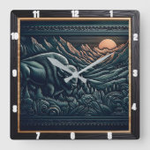 Horloge Carrée Bison Buffalo Tooled Bison Sunset (Recto)