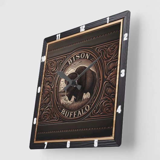 Horloge Carrée Bison Buffalo Tooled Buffalo Sunset (Angle)