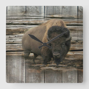 Horloge Carrée Bison de bois