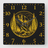 Horloge Carrée Bison debout fièrement dans un paysage naturel (Recto)