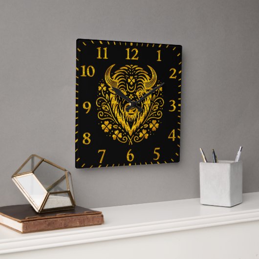 Horloge Carrée Bison Or Au Design Floral (Bureau)