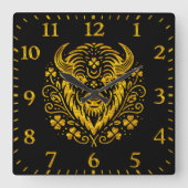 Horloge Carrée Bison Or Au Design Floral (Recto)