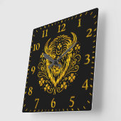 Horloge Carrée Bison Or Au Design Floral (Angle)