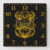 Horloge Carrée Bison tenant un Citrouille dans une illustration d (Recto)