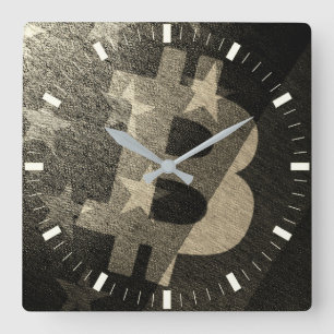 Horloge Carrée Bitcoin Amérique ₿ (Vintage)
