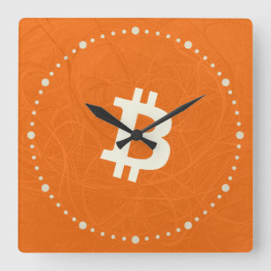 Horloge Carrée Bitcoin Classic Orange (Neurone)
