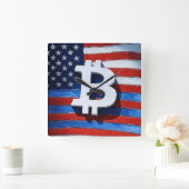 Horloge Carrée Bitcoin USA (Maison)