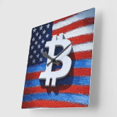 Horloge Carrée Bitcoin USA (Angle)