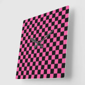Horloge Carrée Black and pink checkerboard pattern (Angle)