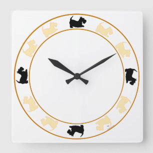 Horloge Carrée Black and Wheaten Scottish Terriers