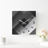 Horloge Carrée Black and white geometric personalized (Maison)