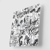 Horloge Carrée Black and White Graffiti Abstract Collage (Angle)