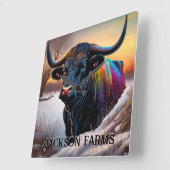 Horloge Carrée Black Angus Bull Winter (Angle)