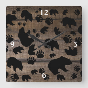 Horloge Carrée Black Bear Black Bear Paws