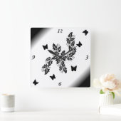 Horloge Carrée Black Butterfly on black and white (Maison)