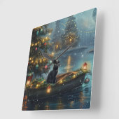 Horloge Carrée Black Cat Noël Festive Voyage (Angle)