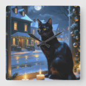 Horloge Carrée Black Cat With Christmas Lights Holiday (Recto)