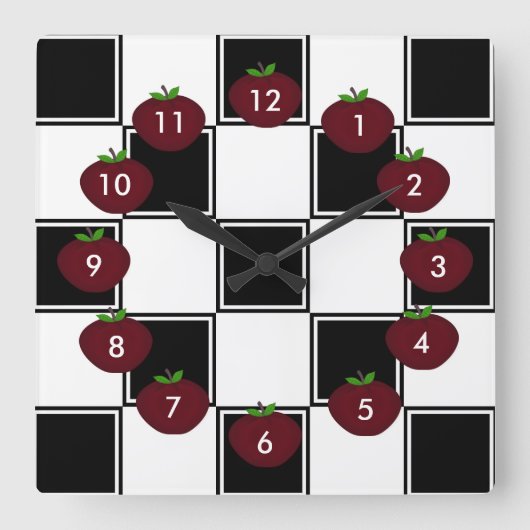 Horloge Carrée Black Checkered: Apple Wall Clock (Recto)