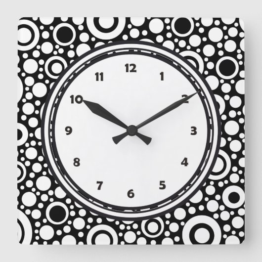 Horloge Carrée Black Dots & Circles Grid + your backgr. & (Recto)