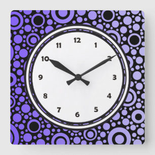 Horloge Carrée Black Dots & Circles Grid + your backgr. &