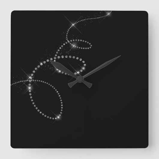 Horloge Carrée Black Faux Gray Crystals Swarovski (Recto)