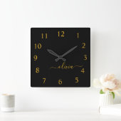 Horloge Carrée Black Gold Script Monogram Girly (Maison)
