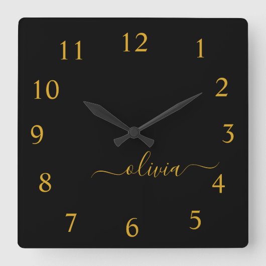 Horloge Carrée Black Gold Script Monogram Girly (Recto)