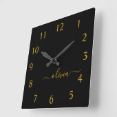 Horloge Carrée Black Gold Script Monogram Girly (Angle)