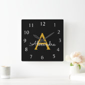 Horloge Carrée Black Gold Script Monogram Girly (Maison)