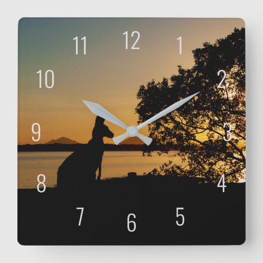Horloge Carrée Black & Gold Sunset Australia Kangaroo Outline (Recto)