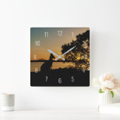 Horloge Carrée Black & Gold Sunset Australia Kangaroo Outline (Maison)
