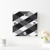 Horloge Carrée Black/Gray/White Plaid Pattern (Maison)