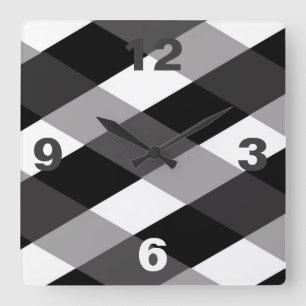 Horloge Carrée Black/Gray/White Plaid Pattern