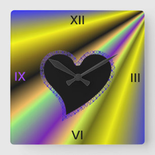 Horloge Carrée Black Heart on Rainbow