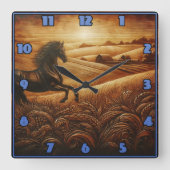 Horloge Carrée Black Horse Galloping au coucher du soleil (Recto)
