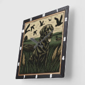 Horloge Carrée Black Lab Chasse au canard (Angle)