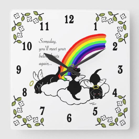 Horloge Carrée Black Labrador Angels Rainbow Bridge (Recto)