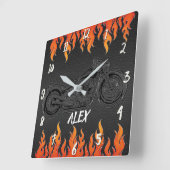 Horloge Carrée Black Leather Orange Flames (Angle)