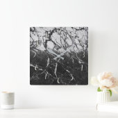 Horloge Carrée Black & Marbre blanc Moderne Glam tendance (Maison)