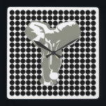 Horloge Carrée Black Safari point avec Pop Art Elephant<br><div class="desc">Motif de pois mod dans la palette de couleurs "Safari" d'Emporio Moffa avec design Pop Art Elephant sur l'avant et points simples sur l'arrière.</div>