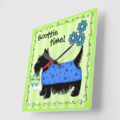 Horloge Carrée Black Scottie Terrier Chien vert personnalisé (Angle)