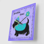 Horloge Carrée Black Scottie Time Chien Lavande Personnalisée (Angle)