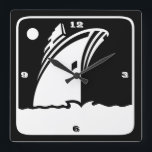 Horloge Carrée Black Ship Cruise - Retro Style Wall Clock<br><div class="desc">Add a glimpse of nautical retro style.</div>