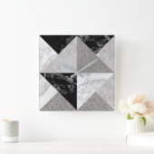 Horloge Carrée Black Silver Glitter Marble Gray Geometry Metallic (Maison)