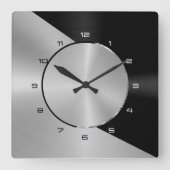 Horloge Carrée Black & Silver Modern Metallic Geometric design 2 (Recto)