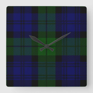 Horloge Carrée Black Watch Tartan bleu vert Plaid